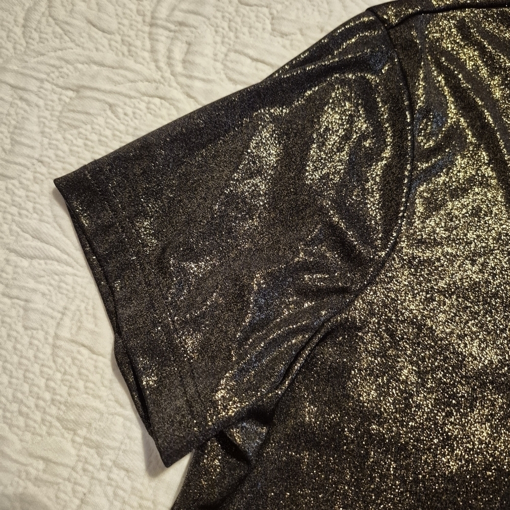 Jaclyn Smith women's XL short sleeve shirt black with gold metallic shimmer EUC - Picture 3 of 5